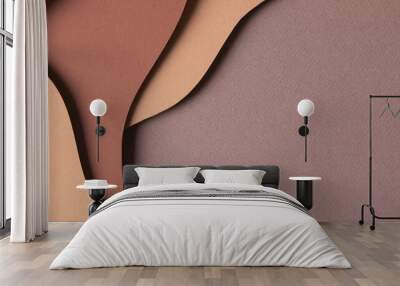 Abstract colored paper texture background. Minimal paper cut style composition with layers of geometric shapes and lines in shades of beige and brown colors. Top view Wall mural