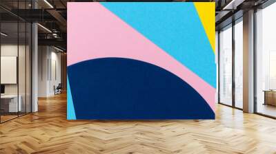 Abstract geometric shape yelllow, light blue and pastel pink color paper background Wall mural