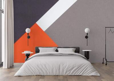 Creative abstract geometric paper background orange, white, light gray, black colors paper. Top view. Copy space Wall mural