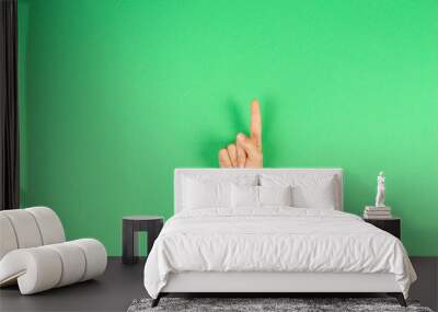 Kid hand showing one finger on green background Wall mural