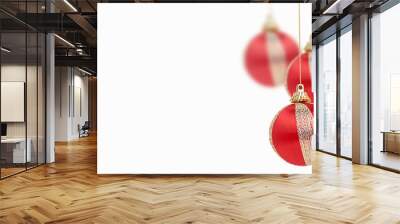 red christmas balls on a white background Wall mural