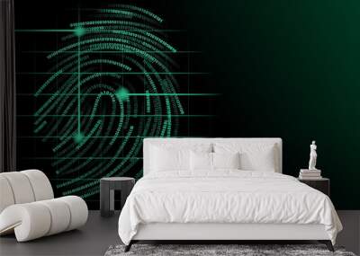 binary fingerprint scan glowing green futursitic illustration Wall mural