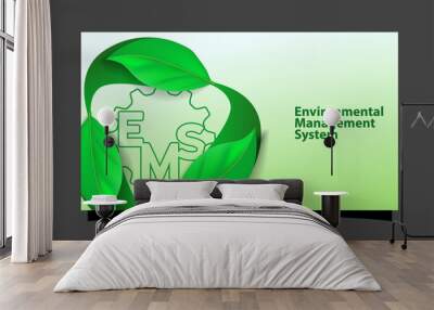 EMS environmental Management system concept. cyle of leaf and gear.  web page, poster and presentation vector illustration Wall mural