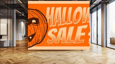 halloween sale up to 90% standard size pop under web banner orange vintage ancient retro style illustration Wall mural