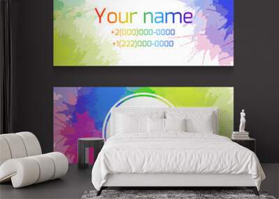 Double-sided business card vector template with rainbow watercolor splashes. Vector mockup. Element for artist, painter and your design Wall mural