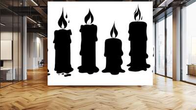 Vector set of black silhouette wax candles with lights. Religion and faith. Monochrome collection cliparts of parafin candles isolated from white background for condolence letters and invitations Wall mural