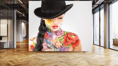 Body art model at gray background Wall mural