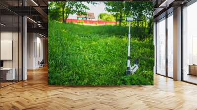 White electric scooter on the field of nature. ecological type of transport Wall mural