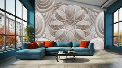 Fractal pattern in the style of stucco bas-relief on a gray stone wall Wall mural