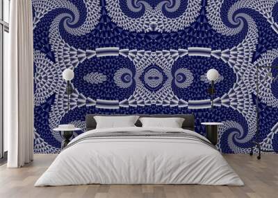 Symmetrical Textured Background with Spirals. Gray and blue pale Wall mural