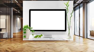 Computer all in one in office table with isolated white screen Wall mural