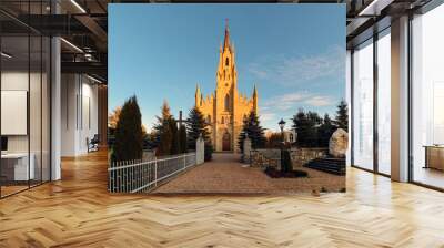 Gothic Saint Jacek stone church in Chocholow, Poland, after sunset. Wall mural