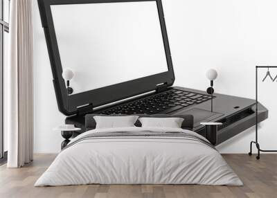 Rugged Laptop with blank screen, isolated on a white. Wall mural