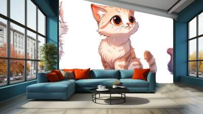 Cute cat Illustrations for Playful Paws Trendy Adorable Designs, cartoon cute animal isolated on a transparent background, generative ai Wall mural