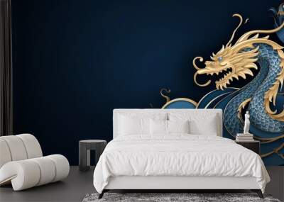 Happy New Year, 2024, Blue Dragon, Zodiac sign year of the Blue Dragon, Happy Chinese New Year 2024 Zodiac sign Dragon on Blue background Wall mural