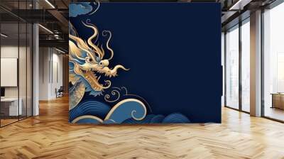 Happy New Year, 2024, Blue Dragon, Zodiac sign year of the Blue Dragon, Happy Chinese New Year 2024 Zodiac sign Dragon on Blue background Wall mural