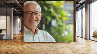 Portrait of a pretty old man Smiling, Happy senior man looking at camera at home, confident middle aged man in casual  Wall mural