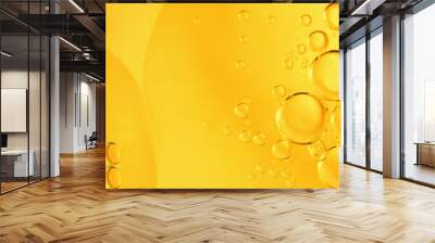 Yellow bubbles and drops of oil background, kitchen pattern, orange beverage background. Wall mural