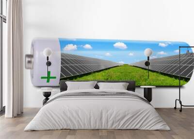 Battery with solar panels isolated on white background. The concept of sustainable resources. Wall mural