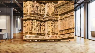 Detailed sculpture of the erotic temples in Khajuraho Wall mural