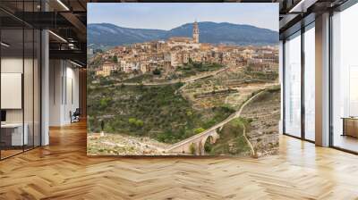 Roman bridge and skyline of Bocairent, Spain Wall mural