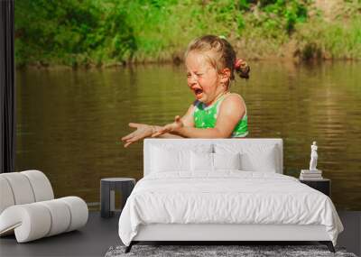 children swim in the river Wall mural