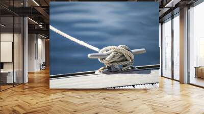 Detail image of yacht rope cleat on sailboat deck Wall mural