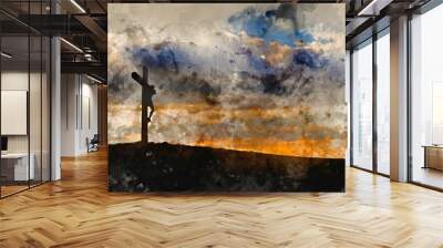 Digital watercolour painting of Jesus Christ Crucifixion on Good Friday Silhouette Wall mural