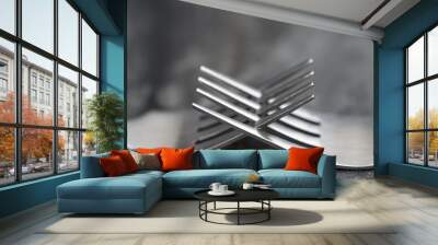 Macro image of cutlery forks on rustic background Wall mural