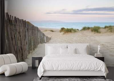 panorama landscape of sand dunes system on beach at sunrise Wall mural