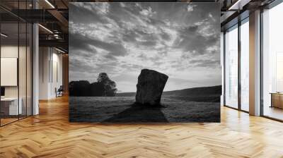 Stunning  black and white Summer sunrise landscape of Neolithic standing stones in English cluntryside with gorgeous light with slight background mist Wall mural