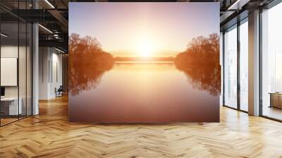 stunning spring sunrise landscape over lake with reflections and Wall mural