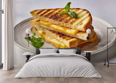 Grilled cheese sandwich on a white plate Wall mural