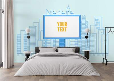 City illustration with buildings and billboard with copy space for text Wall mural