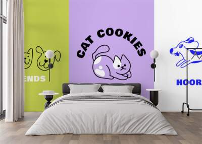 Funny pets, dogs and cats, vector illustration in trendy flat simple linear style, funny mascot and cartoon character, friendly sticker and badge for advertising, social media

 Wall mural