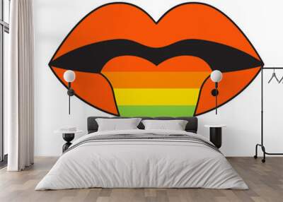 Png illustration in flat simple linear style - hand and pride LGBT rainbow lips -  love concept, Icon and symbol for sticker,  t-shirt print and logo design template Wall mural