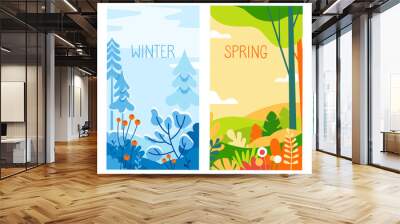 Seasonal vertical banners for social media stories wallpaper - autumn, winter, spring and summer landscapes Wall mural