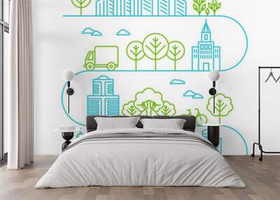 Vector city illustration in linear style Wall mural