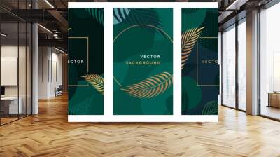 Vector design template in simple modern style with copy space for text and palm leaves  - wedding invitation backgrounds and frames, social media stories wallpapers Wall mural