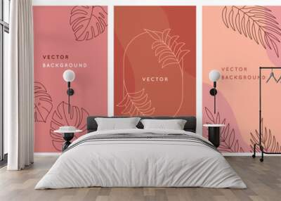 Vector design templates in simple modern style with copy space for text, flowers and leaves - wedding invitation backgrounds and frames, social media stories wallpapers, greeting card designs Wall mural