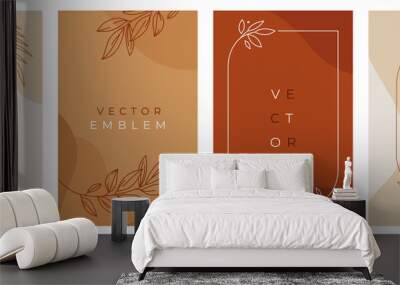 Vector design templates in simple modern style with copy space for text, flowers and leaves - wedding invitation backgrounds and frames, social media stories wallpapers, luxury stationery  Wall mural