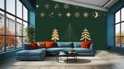 Vector greeting card with stars and sparkles in line style  - feliz navidad, horizontal banner and background, merry christmas and happy holidays Wall mural