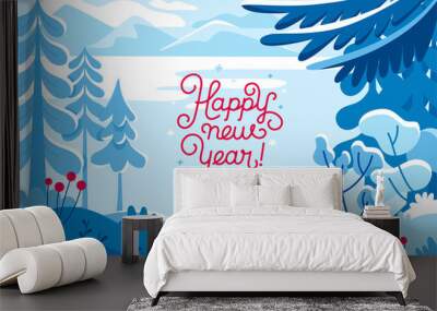 Vector illustration - happy new year and Christmas holidays - winter landscape Wall mural