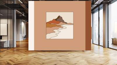 Vector illustration in simple line style - boho abstract print - simple natural landscape with mountains and hills Wall mural