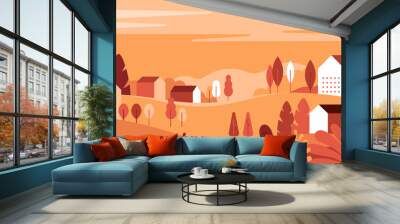 Vector illustration in simple minimal geometric flat style - autumn city landscape Wall mural