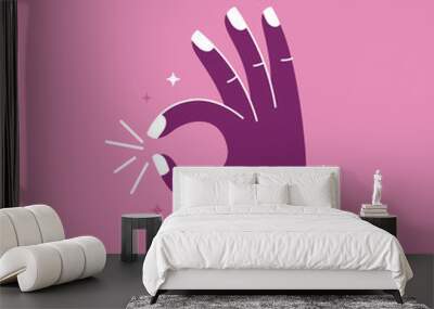 Vector illustration in simple style with hand - ok gesture Wall mural