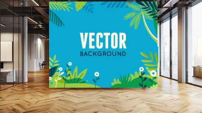 Vector illustration in trendy flat and linear style - background with copy space for text - plants, leaves, palm trees and sky Wall mural