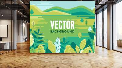 Vector illustration in trendy flat and linear style - background with copy space for text - plants, leaves and forest landscape Wall mural