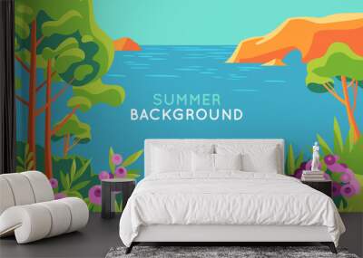 Vector illustration in trendy flat and simple style - background with copy space for text - summer landscape - background for banner, greeting card Wall mural