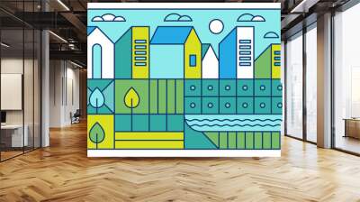 Vector illustration with city landscape in trendy linear style Wall mural